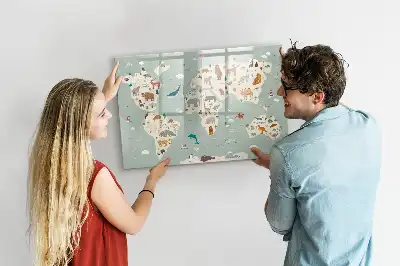 Quadro magnético para escrever mapa-múndi com animais