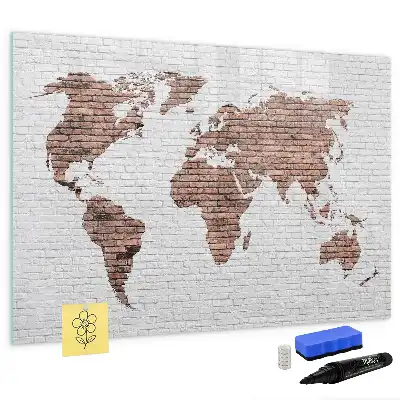 Mapa-múndi em tijolos com quadro magnético para escrever