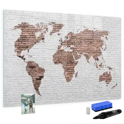 Mapa-múndi em tijolos com quadro magnético para escrever