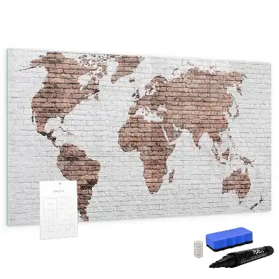 Mapa-múndi em tijolos com quadro magnético para escrever