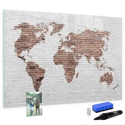 Mapa-múndi em tijolos com quadro magnético para escrever