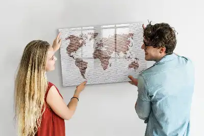 Mapa-múndi em tijolos com quadro magnético para escrever