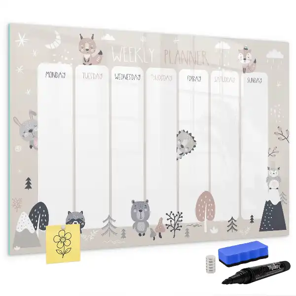 Quadro magnético para desenhar planner semanal com estampa de animais