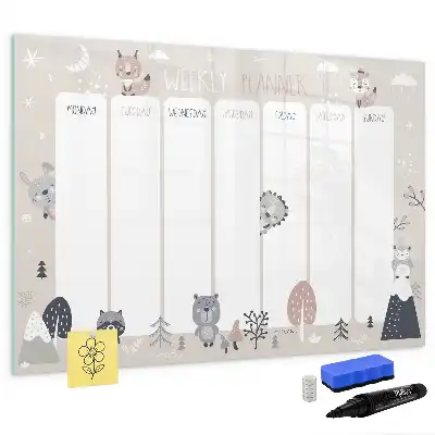 Quadro magnético para desenhar planner semanal com estampa de animais