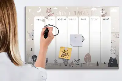 Quadro magnético para desenhar planner semanal com estampa de animais