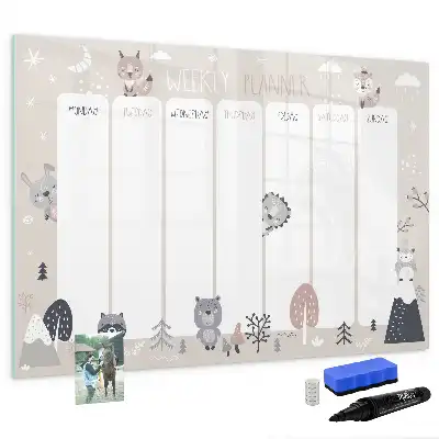 Quadro magnético para desenhar planner semanal com estampa de animais