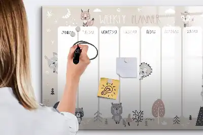 Quadro magnético para desenhar planner semanal com estampa de animais