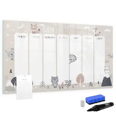 Quadro magnético para desenhar planner semanal com estampa de animais
