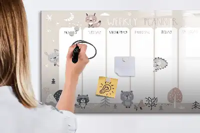 Quadro magnético para desenhar planner semanal com estampa de animais