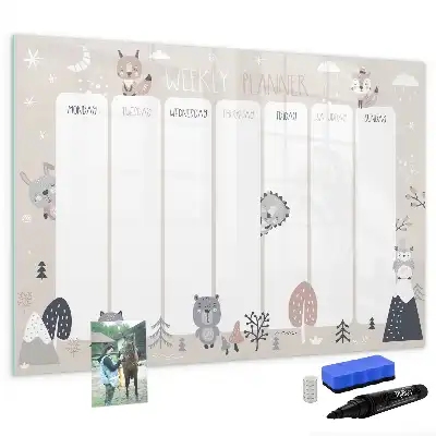 Quadro magnético para desenhar planner semanal com estampa de animais