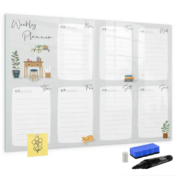 Quadro magnético para escrever planner semanal aconchegante