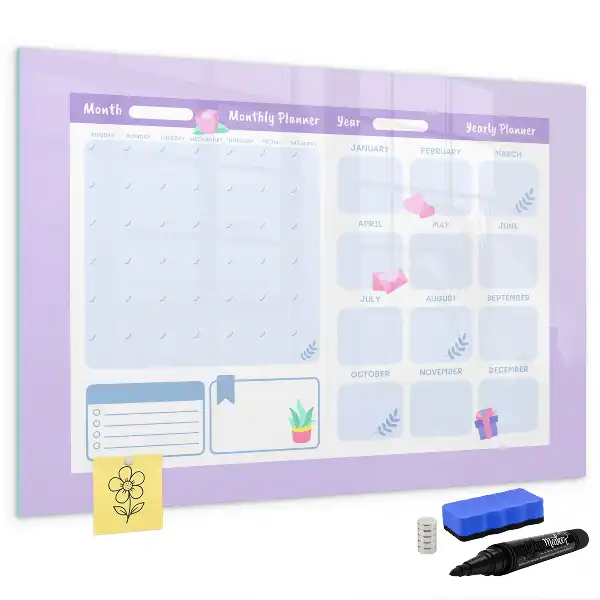 Quadro magnético para escrever planner anual na cor rosa