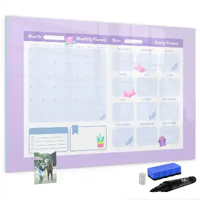 Quadro magnético para escrever planner anual na cor rosa