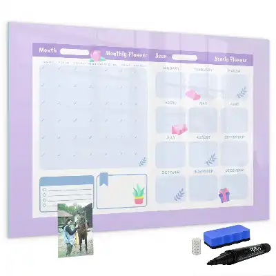 Quadro magnético para escrever planner anual na cor rosa