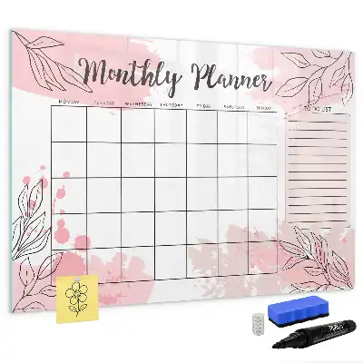 Quadro magnético para desenhar modelo planner mensal rosa