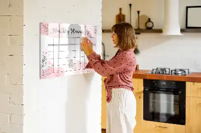 Quadro magnético para desenhar modelo planner mensal rosa