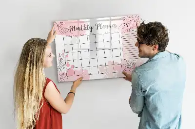 Quadro magnético para desenhar modelo planner mensal rosa