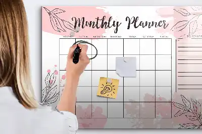 Quadro magnético para desenhar modelo planner mensal rosa