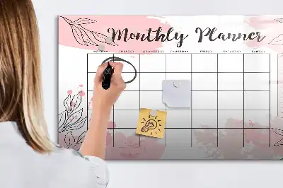 Quadro magnético para desenhar modelo planner mensal rosa