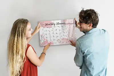 Quadro magnético para desenhar modelo planner mensal rosa