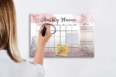 Quadro magnético para desenhar modelo planner mensal rosa
