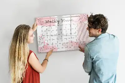 Quadro magnético para desenhar modelo planner mensal rosa