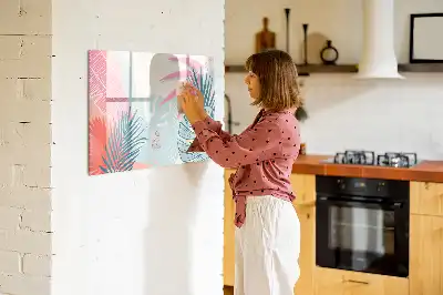 Quadro para desenhar magnético com folhas em tom pastel