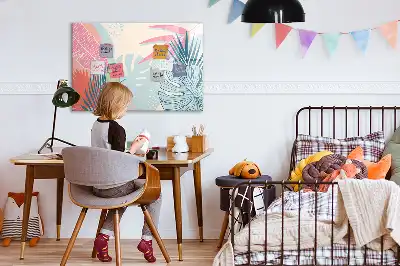 Quadro para desenhar magnético com folhas em tom pastel