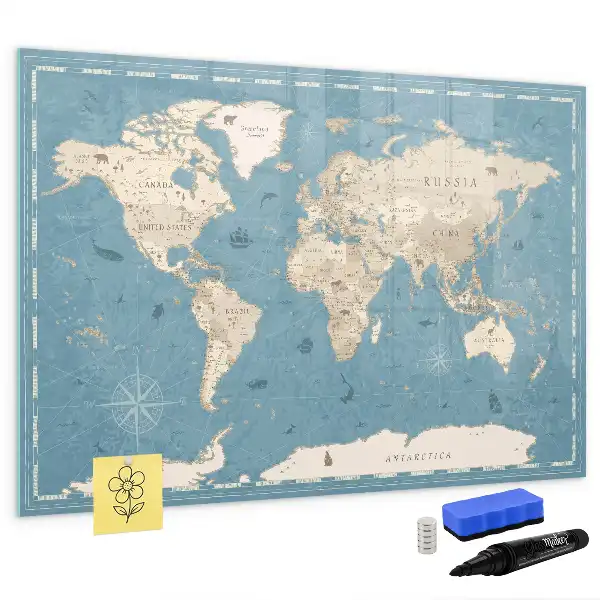 Quadro magnético para desenhar estampa de mapa-múndi vintage