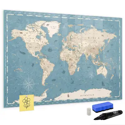 Quadro magnético para desenhar estampa de mapa-múndi vintage