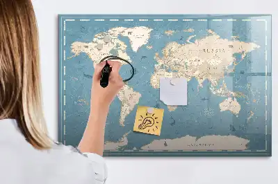 Quadro magnético para desenhar estampa de mapa-múndi vintage