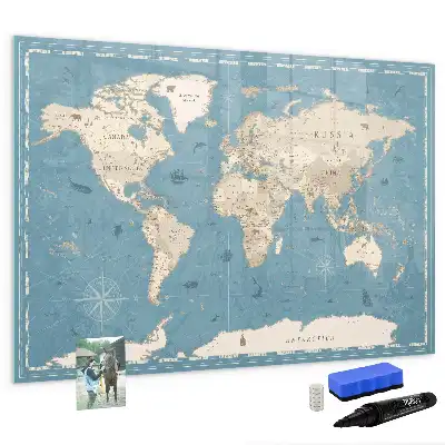 Quadro magnético para desenhar estampa de mapa-múndi vintage
