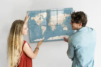 Quadro magnético para desenhar estampa de mapa-múndi vintage