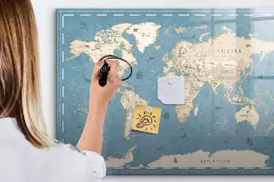 Quadro magnético para desenhar estampa de mapa-múndi vintage