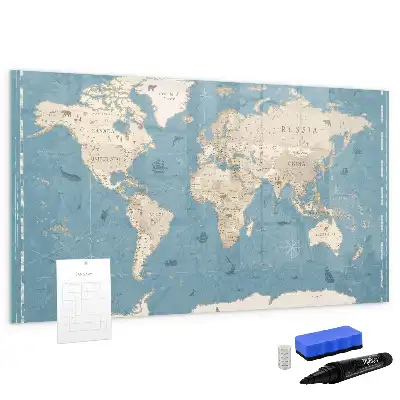 Quadro magnético para desenhar estampa de mapa-múndi vintage