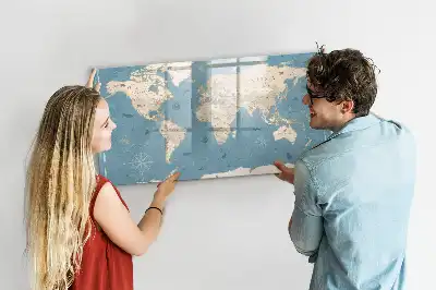 Quadro magnético para desenhar estampa de mapa-múndi vintage