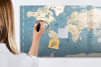 Quadro magnético para desenhar estampa de mapa-múndi vintage