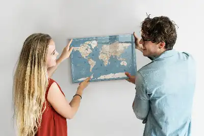 Quadro magnético para desenhar estampa de mapa-múndi vintage