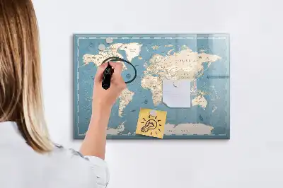 Quadro magnético para desenhar estampa de mapa-múndi vintage