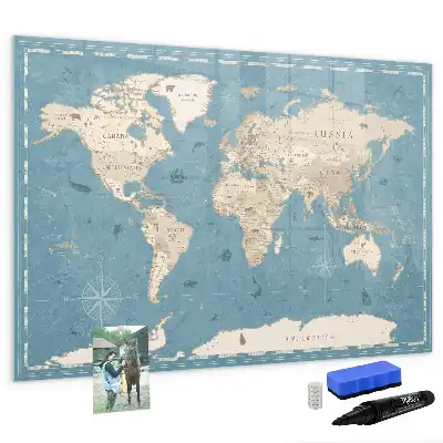 Quadro magnético para desenhar estampa de mapa-múndi vintage