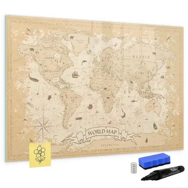 Mapa-múndi vintage quadro magnético para escrever