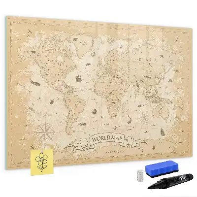 Mapa-múndi vintage quadro magnético para escrever