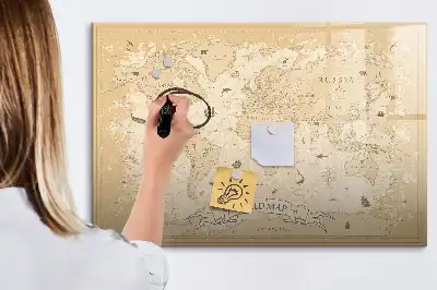 Mapa-múndi vintage quadro magnético para escrever