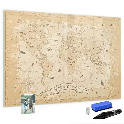 Mapa-múndi vintage quadro magnético para escrever