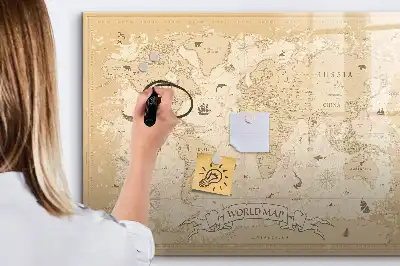 Mapa-múndi vintage quadro magnético para escrever