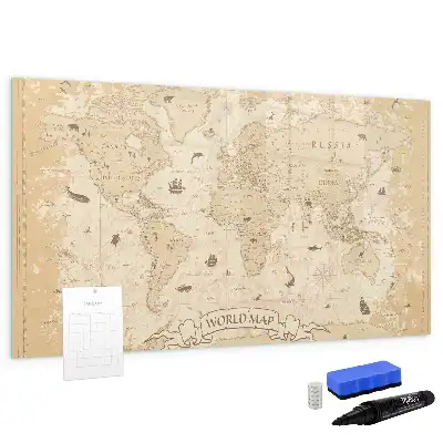 Mapa-múndi vintage quadro magnético para escrever