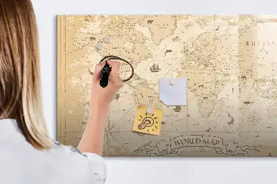 Mapa-múndi vintage quadro magnético para escrever