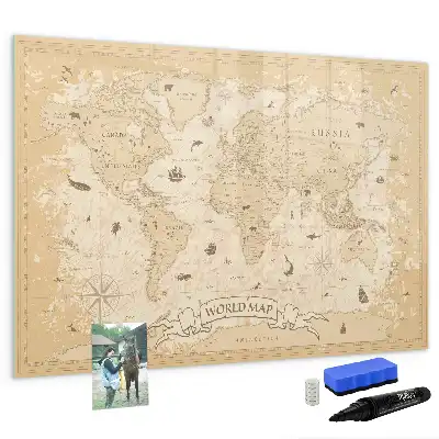 Mapa-múndi vintage quadro magnético para escrever