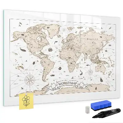 Mapa-múndi vintage com quadro magnético para desenhar