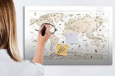 Mapa-múndi vintage com quadro magnético para desenhar